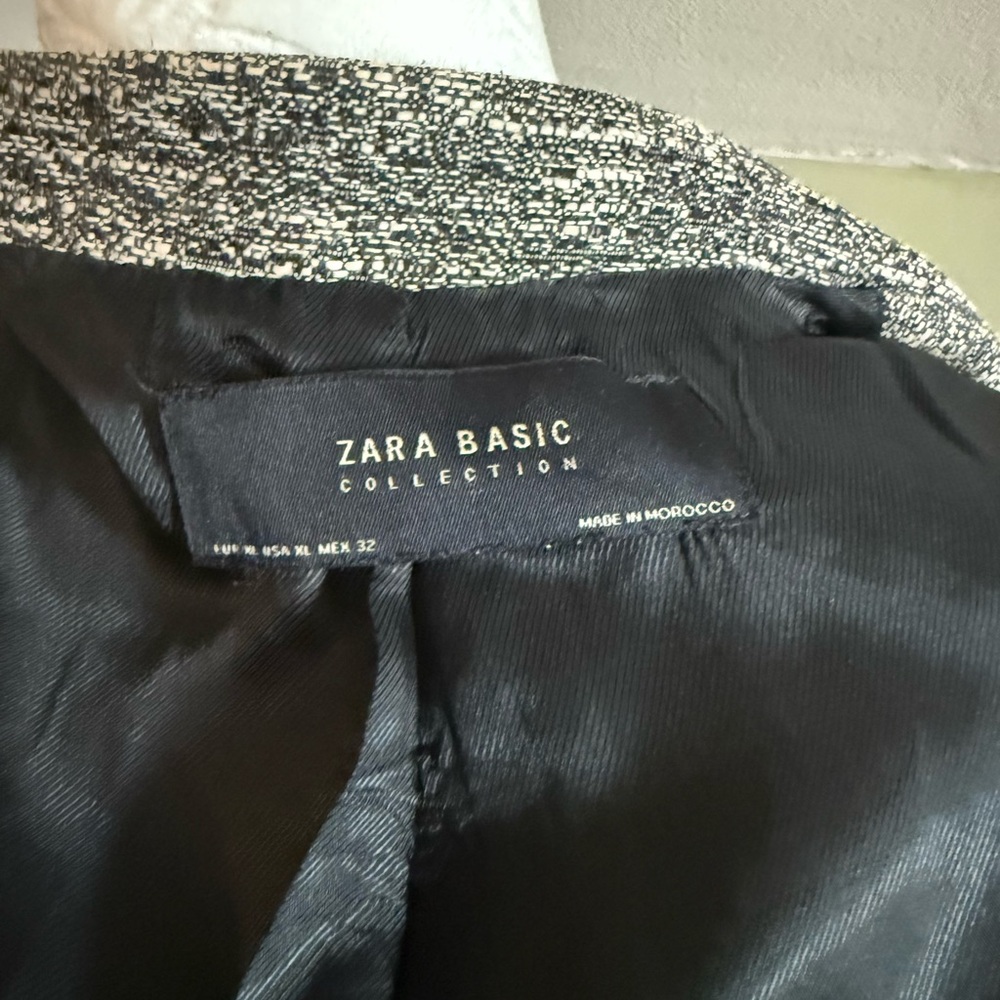 Zara Basics Black/White Tweed Long Blazer - Picture 4 of 4